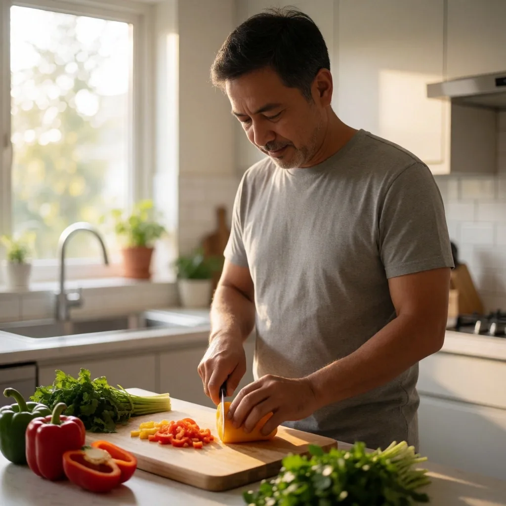Man preparing a healthy meal at home